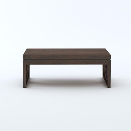 Image of MAMTA DECORATION Solid Sheesham Wood Coffee Table for Living Room | Wooden Center Table for Home, Hall, Office & Lounge | Modern Tea Table with Open Base Design|Rectangular Coffee Table, Walnut Finish