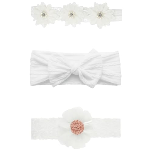 Image of ANNA CREATIONS 3 Pcs Baby Headbands - Soft Flower & Bow Shape Hair Bands for Baby Girls & Boys - Comfortable Elastic Patti Hair Accessories for Infants, Newborns & Toddlers