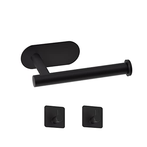 HEWOLF Porte-rouleau de papier toilette autocollant en acier inoxydable avec 2 crochets - Noir Cover
