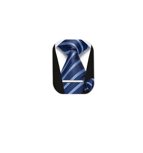 Image of Enlision Ties for Men Plaid Stripe Tie Handkerchief Woven Classic Formal Necktie Pocket Square Clip Set