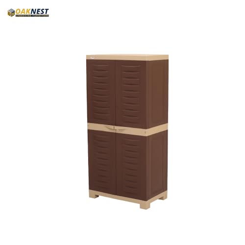 Image of Oaknest Supreme Fusion-02 Plastic Storage Cabinet | Compact & Multipurpose Storage Solution | Waterproof, Durable & Lightweight | Ideal for Home, Office & Garage | Brown and Dark Beige