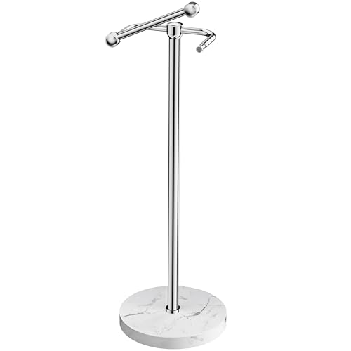 Image of RARXTR Toilet Paper Holder Stand, Bathroom Free Standing Toilet Paper Stand with Modern Marble Base, Post Pivoting Toilet Paper Stand with Stainless Steel Tissue Rack, Rust-Proof & Heavy Base(Chrome)