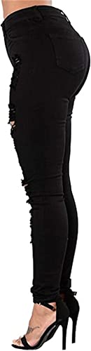 Women's Stretchy Ripped Hole Skinny Jeans Distressed High Rise Slim Fit Denim Pants Trouser Butt Lifting Distressed Pant (Small,Black)4