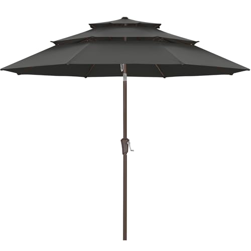 ABCCANOPY 11Ft 3 Tiers Market Umbrella, Outdoor Table Umbrella for Patio, Deck, Backyard (Dark Gray)