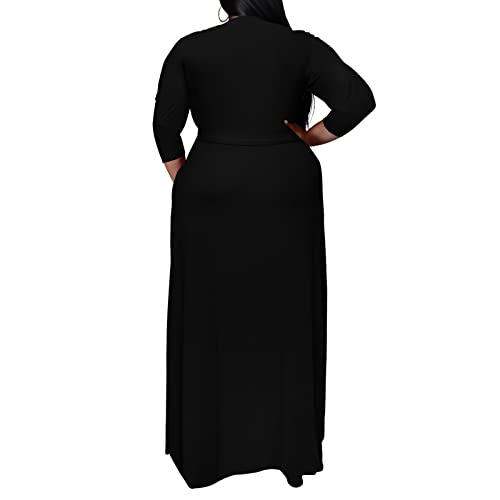 Runwind Plus Size Dresses for Women Floral Maxi Dress Flowy 3/4 Sleeve with Belt3