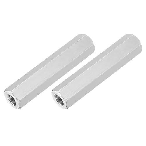 sourcing map 2 tuercas de acoplamiento UNC de 1/10.2 cm-20, tuerca acopladora de varilla hexagonal de acero inoxidable 304 de 50 mm de longitud con rosca parcial (15 mm de profundidad en cada extremo