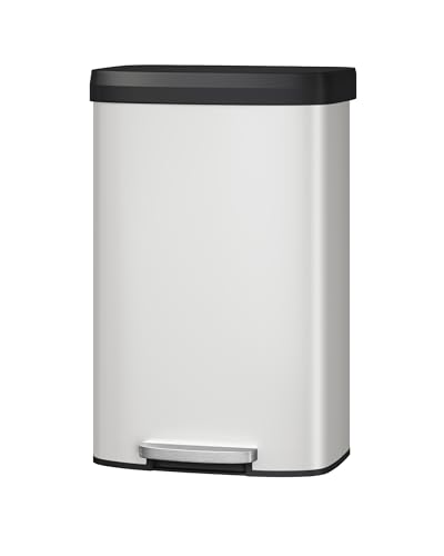 Image of Garvee 21 gal / 80 L Metal Trash Can with Lid, Large Garbage Can for Kitchen, Rustproof Step-on Kitchen Metal Trash Bin with Liner Rim, Rear Handle, Soft Close Plastic Lid, White