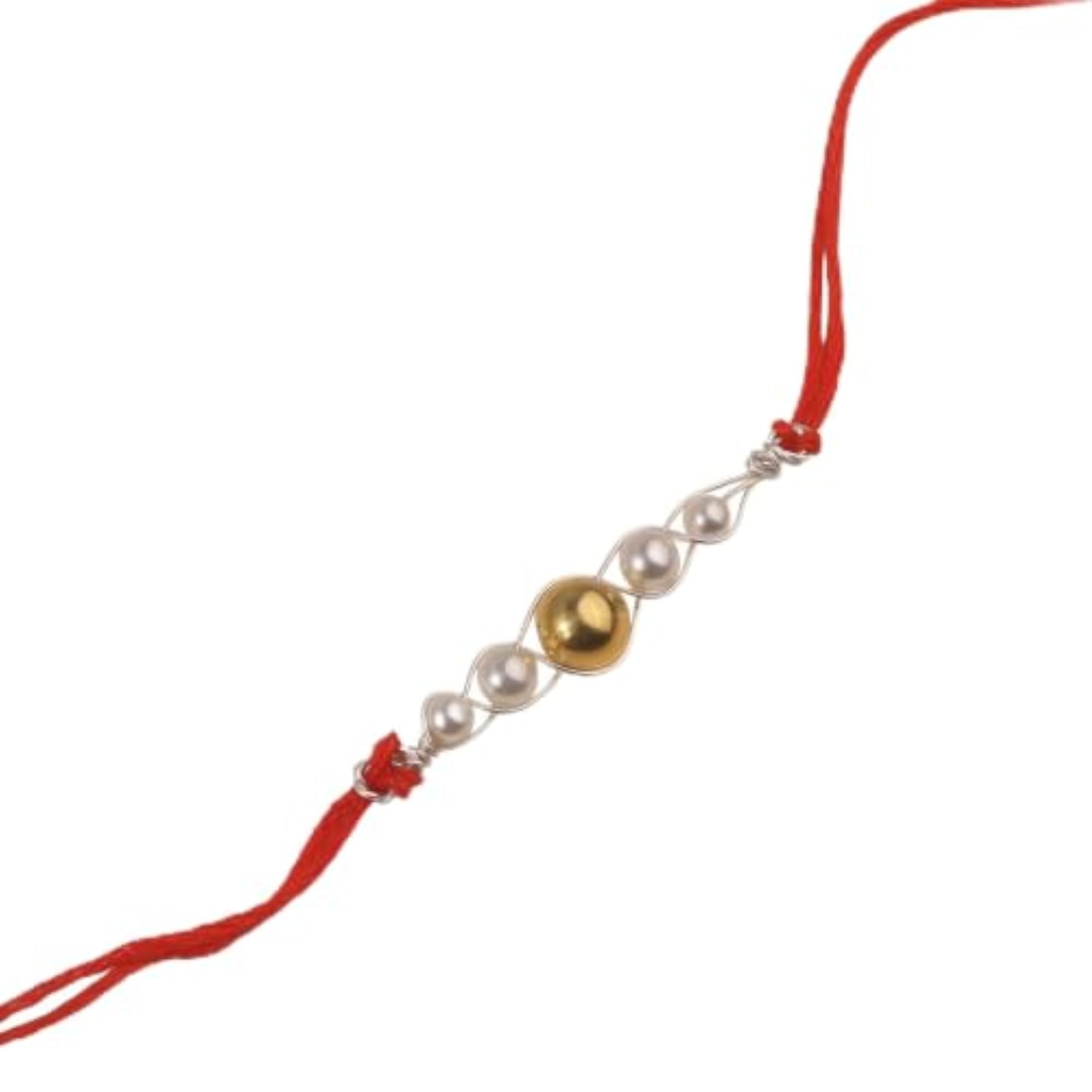 Gold-Plated Bead and Pearl Rakhi for Brother