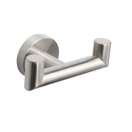 NearMoon Gancho doble para toallas de baño, soporte de toalla de acero inoxidable SUS304, gancho doble resistente para baño, sala de estar, cocina, montaje en pared, paquete de 2 (níquel cepillado)