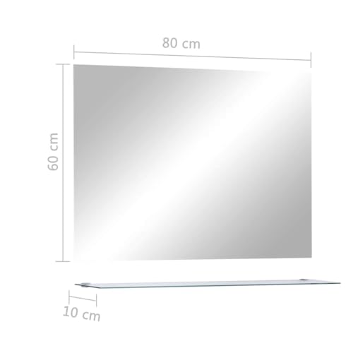Miroir mural avec étagère 80x60 cm en verre trempé pour salle de bain et chambre