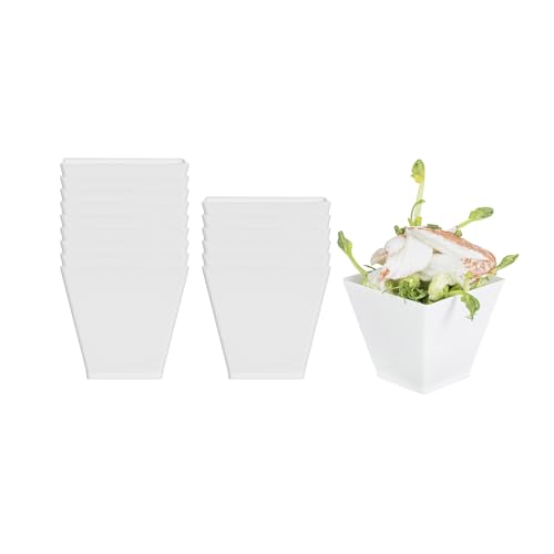Image of Restaurantware 2 Ounce Appetizer Cups, 100 Square Mini Dessert Cups - Disposable, Recyclable, White Plastic Square Plastic Cups, Mini, For Appetizers Or Desserts - Restaurantware