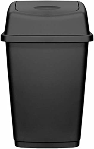 FINE STAR Plastic Flip Top Rectangle 50L Litre Waste Bin Paper Rubbish Kitchen Swing Bins UK (Black)