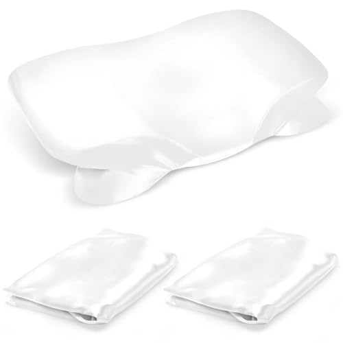 Paquete de 2 Fundas de Satén para Almohadas de Espuma Viscoelástica, Fundas de Satén para Almohadas Ergonómicas, Suaves, con Cremallera Invisible, Color Blanco