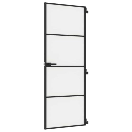 Image of Gecheer Black & Matt Tempered Glass Interior Door - Slim Aluminium Frame, Easy Installation, Reversible Design Model155117