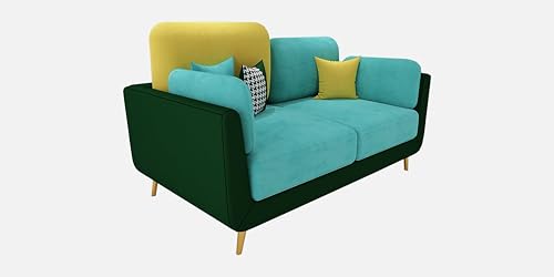 Image of Black Wood Modern Montez Luxurious Velvet 2 Seater Sofa for Bedroom, Living Room, Dining Room, Drawing Room, Home Office in Bug Resistant Wood (Turquoise & Green, 2 Seater)