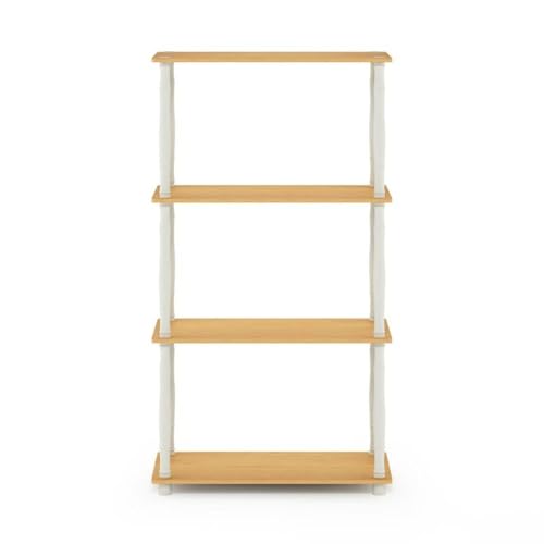 Image of Furinno Turn-N-Tube 4-Tier Multipurpose Shelf Display Rack, Classic Tubes, Beech /White
