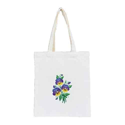 Kit broderie sac fourre-tout DIY motif vélo et fleur avec fils et cerceau