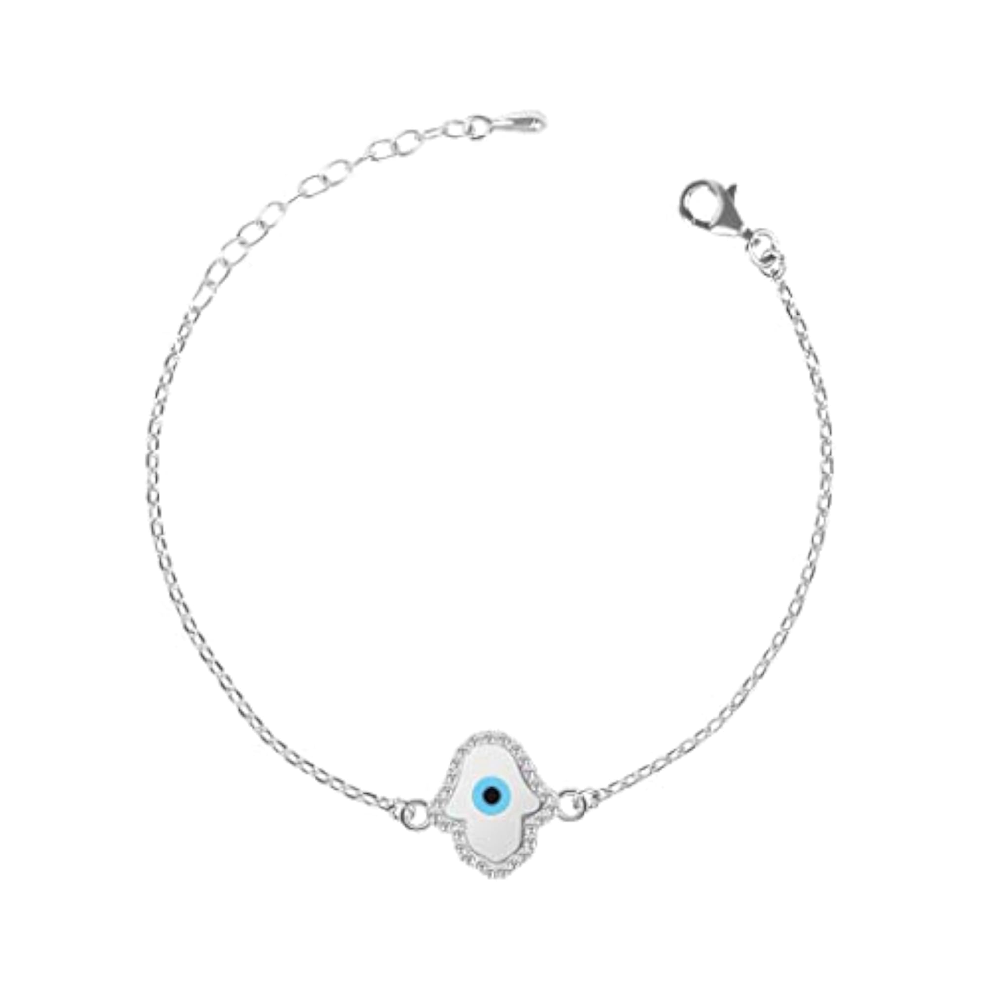 Women's 925 Sterling Silver Evil Eye Hamsa Hand Adjustable Bracelet