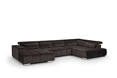 Mivano Wohnlandschaft Orion / Riesige Couch in U-Form inkl. XL-Recamiere und Kopfteilfunktion / 409 x 73 x 225 / Velours, Braun