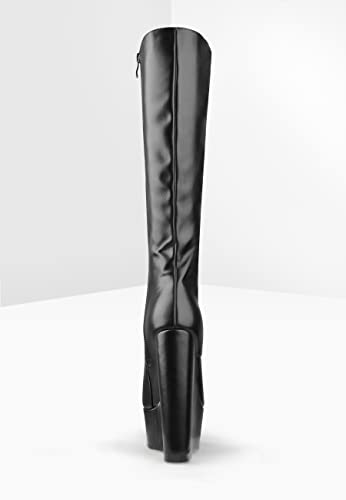 richealnini Women's Wedge Heel Knee High Boots with Lace Front Tie Up Wide Calf Booties4