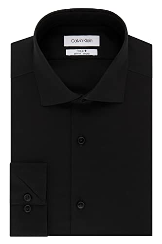 Calvin Klein Men's Dress Shirt Slim Fit Non Iron Stretch Solid, Jet Black, 15.5" Neck 32"-33" Sleeve #TOP2