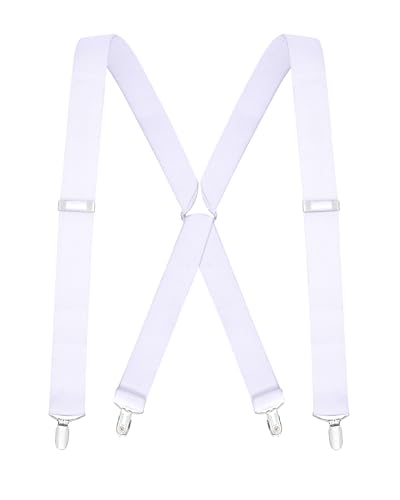 Buyless Fashion Bretelles Pinces Homme Élastiques Réglables 122cmx3.2cm Forme X - 5104-White