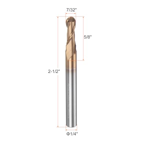 Image of HARFINGTON Ball Nose End Mill 2 Flute 7 /32 inch Diameter 1 /4 inch Shank Tungsten Carbide TICN Coated Spiral CNC Router Bits 5 /8 inch Cutting Length Single End Ball Cutting Tool for Carving Engraving
