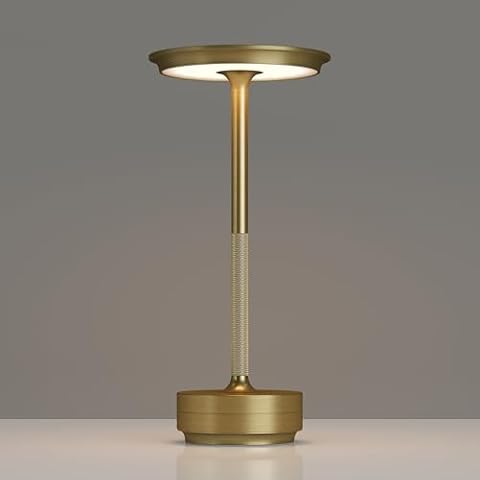 TBBGA Cordless Table Lamps Rechargeable, Portable 5000mAh Battery Operated Lamp, 3 Color Stepless Dimming LED Table Light with Memory Function, for Outdoor/Dinner/Patio/Restaurant.(Gold) Cover