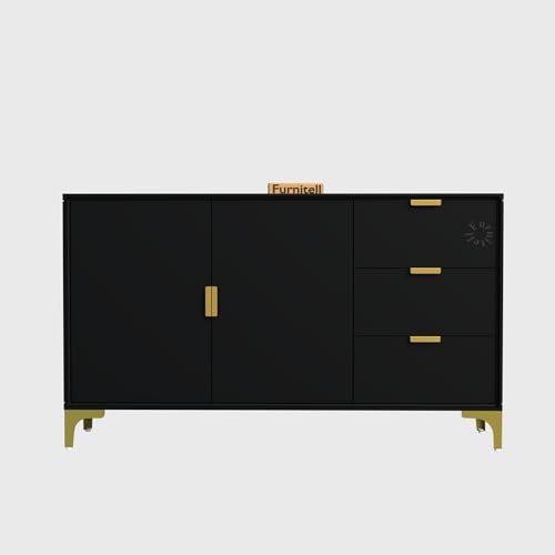 Image of Wooden Sideboard Cabinet for Living Room | Side Board Crockery Cabinet with 2 Doors & 3 Drawers Storage for Dining, Drawing and Home Office | HDMR Premium Wood & Iron, Forest Green