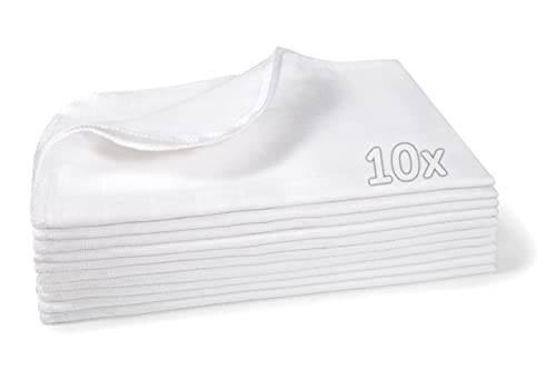 Makian - Muselinas Bebe Algodon 35x50 cm / Toalla Facial infantil / Muselina pañuelo pack 10 Ud. / Gasas para bebes sin sustancias nocivas, Certificado OEKO-TEX - blanco