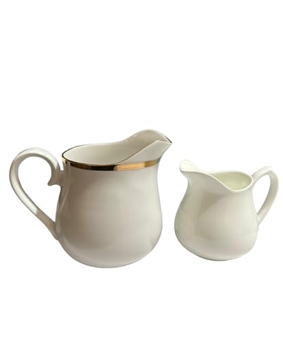 Image of White Bone China 380 ml Gravy Pot with 125 ml Creamer of 2, for Serving Milk, Gravy, Tea,and Coffee (Medium)