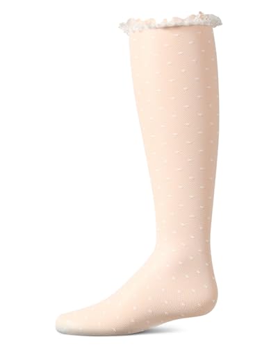 MeMoi Girls Lace Trimmed Dot Mesh Knee Sock3