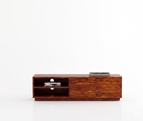 Image of sheesham Wood Standard Entertainment tv Unit Stand for Living Room (Teak Finish)