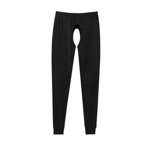 Autumn Winter Open Crotch Men's Long Johns Leggings Cotton Plus Size Mid-Waist Pants (All Open Black,XX-Large)