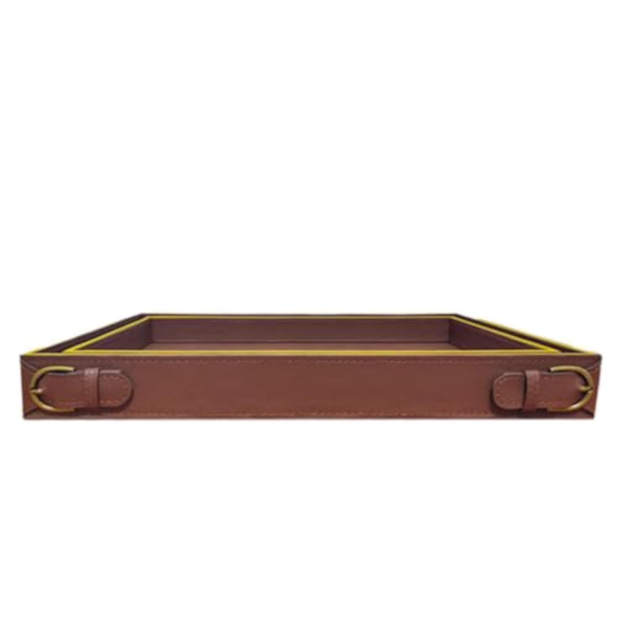 PU Leather Tray with Metal Corners, Rectangular Valet Tray