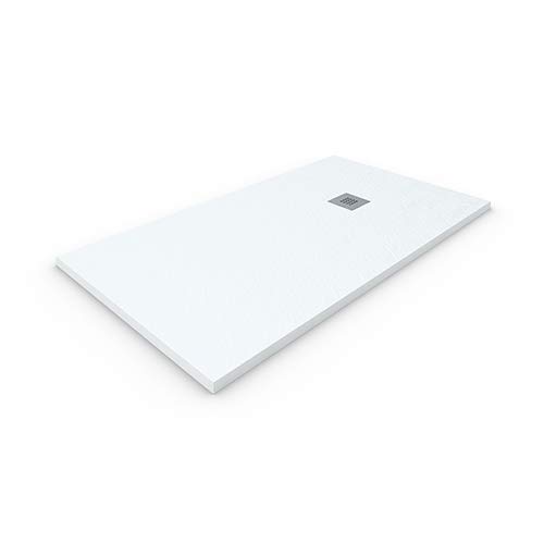 DUCHA-ES Plato Resina EXTRAPLANO. Textura Pizarra Antideslizante. Carga Mineral.70X120CM Blanco RAL: 9003