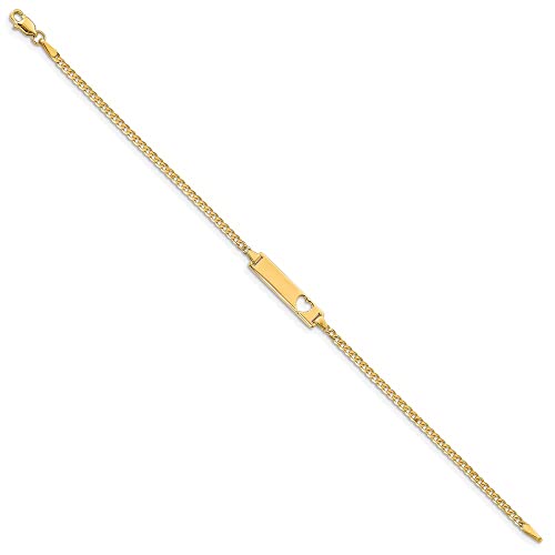 Jewels By Lux Engravable Personalized Custom 10K Yellow Gold Flat Curb Link Id Bracelet For Women Length 7 Inches Width 5.01 Mm With Lobster Claw Clasp #TOP2
