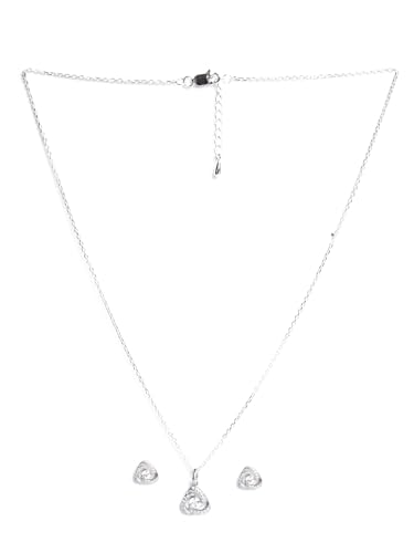 Clara 925 Sterling Silver Bianca Solitaire Pendant Earrings Chain Necklace Jewellery Set | Platinum Plated, Swiss Zirconia | Gift for Women and Girls