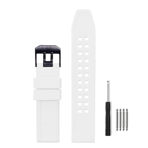 23mm Rubber Watch Bands Straps Fit for Luminox 3050 8800 and 3950 Series, Adjustable Sport Soft Replacement Bands Straps Wristbands Women Men (Black Clasp, White)