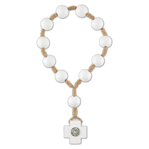 Needzo Guardian Angel Door Knob Rosary with Large White Beading, Religious Keepsake Prayer Beads, 12.5 inches