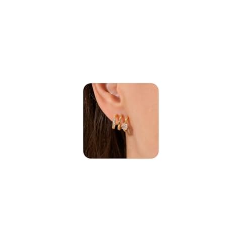 BRAYEG Cubic Zirconia Triple Hoop Illusion Stud Earrings Cuffs, 14K Gold Plated Hoops Earrings for Women Trendy, Cuff Earrings for Sensitive Ears Jewelry Gift Cover