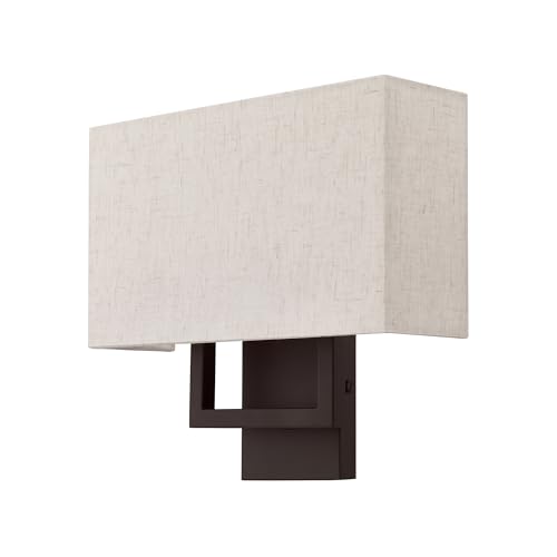 Image of Livex Lighting 50994-07 Pierson 2-Light Wall Sconce, Bronze | White Fabric Inside Hardback Shade