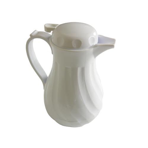 FSE PLWS064WT Beverage Server, 1.9 Liter (64 oz.), Double Wall Insulated, Push Button lid, Swirl Design, Break-Resistant, Dishwasher Safe, Polycarbonate & Polypropylene, White (1 Set Minimum Order)