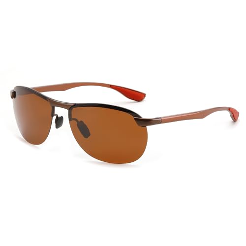 FEISEDY Mens Sports Polarized Sunglasses UV Protection Sunglasses for Men Al-Mg Metal Frame with Spring Hinge B0163