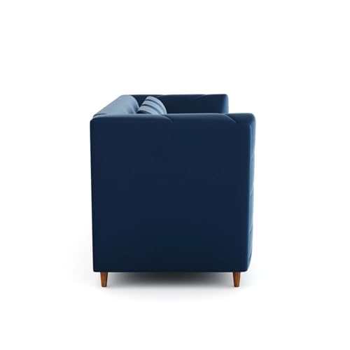 Image of Amazon Brand - Solimo Corell Tufted Velvet Fabric 3+1+1 Seater Sofa for Living Room Furniture (Blue)|3 Year Warranty