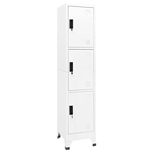 Armario Cambiador Blanco de Acero de 38 x 45 x 180 cm con 3 taquillas, solución de Almacenamiento metálica para gimnasios, fábricas y talleres. Diseño Duradero y Seguro.
