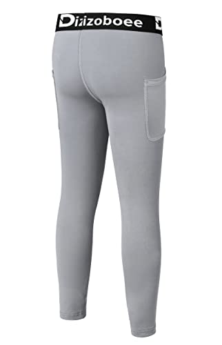 Dizoboee Boys Compression Pants Thermal Basketball Leggings Fleece Lined Tights For Sports Youth Kids Athletic Base Layers With Pockets Grey L #TOP1