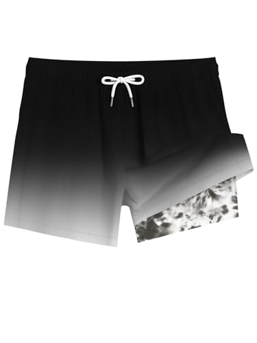 GIBZ 2 in 1 Swimming Shorts Men Tie-Dye Gradient Quick Dry Swim Trunks with Compression Liner Pockets Beach Shorts