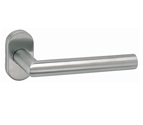 AZERODESIGN - Juego de Manilla con Roseta Ovalada ARENA - 3,1x6 cm - Largo Manija de 13,5 cm - Resistente al Desgaste y la Oxidación - Fácil Instalación - Material de Acero Inoxidable 18/8 AISI 304