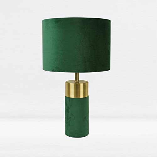 firstchoicelighting Pair of Green Velour with Antique Brass Detail Table Lamps or Bedside Lights Modern Velvet Design Lamps Height 40cm LED Compatible